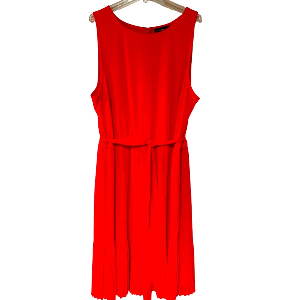 Lane Bryant Red Tie Waist Sleeveless Pleated Skirt Elastic Waist Dress Sz 22/24